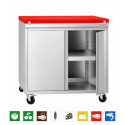 Meuble bas inox 800x600 mm sur roulettes avec plaque de découpe rouge PREMIUM - GOLDINOX