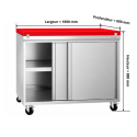 Meuble bas inox 1000x600 mm sur roulettes avec plaque de découpe rouge PREMIUM - GOLDINOX