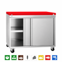 Meuble bas inox 1000x600 mm sur roulettes avec plaque de découpe rouge PREMIUM - GOLDINOX
