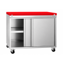 Meuble bas inox 1000x600 mm sur roulettes avec plaque de découpe rouge PREMIUM - GOLDINOX