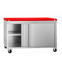 Meuble bas inox 1000x600 mm sur roulettes avec plaque de découpe rouge PREMIUM - GOLDINOX