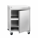 Meuble bas inox 600x600 mm sur roulettes avec plaque de découpe rouge PREMIUM - GOLDINOX