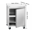 Meuble bas inox 600x600 mm sur roulettes avec plaque de découpe rouge PREMIUM - GOLDINOX