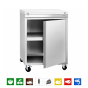 Meuble bas inox 600x600 mm sur roulettes avec plaque de découpe rouge PREMIUM - GOLDINOX