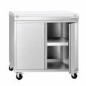 Meuble bas inox 800x600 mm sur roulettes avec plaque de découpe rouge PREMIUM - GOLDINOX