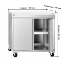 Meuble bas inox 800x600 mm sur roulettes avec plaque de découpe rouge PREMIUM - GOLDINOX