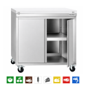 Meuble bas inox 800x600 mm sur roulettes avec plaque de découpe rouge PREMIUM - GOLDINOX