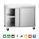 Meuble bas inox 1000x600 mm sur roulettes avec plaque de découpe rouge PREMIUM - GOLDINOX