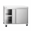Meuble bas inox 1000x600 mm sur roulettes avec plaque de découpe rouge PREMIUM - GOLDINOX
