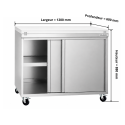 Meuble bas inox 1000x600 mm sur roulettes avec plaque de découpe rouge PREMIUM - GOLDINOX