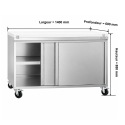 Meuble bas inox 1000x600 mm sur roulettes avec plaque de découpe rouge PREMIUM - GOLDINOX