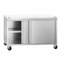 Meuble bas inox 1000x600 mm sur roulettes avec plaque de découpe rouge PREMIUM - GOLDINOX