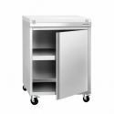 Meuble bas inox 600x700 mm sur roulettes avec plaque de découpe Blanche PREMIUM - GOLDINOX