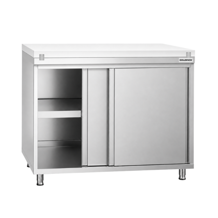 Meuble bas inox 1000x700 mm avec plaque découpe Blanche PREMIUM - GOLDINOX