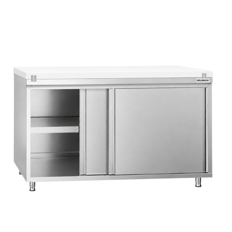 Meuble bas inox 1400x700 mm avec plaque découpe Blanche PREMIUM - GOLDINOX
