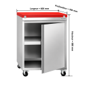 Meuble bas inox 600x700 mm sur roulettes avec plaque de découpe Rouge PREMIUM - GOLDINOX