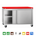 Meuble bas inox 2000x700 mm sur roulettes avec plaque de découpe Rouge PREMIUM - GOLDINOX