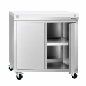 Meuble bas inox 800x700 mm sur roulettes avec plaque de découpe Blanche PREMIUM - GOLDINOX