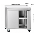 Meuble bas inox 800x700 mm sur roulettes avec plaque de découpe Blanche PREMIUM - GOLDINOX
