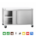 Meuble bas inox 1800x700 mm sur roulettes avec plaque de découpe Blanche PREMIUM - GOLDINOX