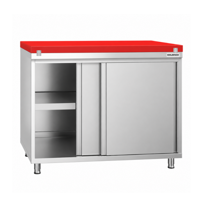 Meuble bas inox 1200x800 mm avec plaque découpe Rouge PREMIUM - GOLDINOX