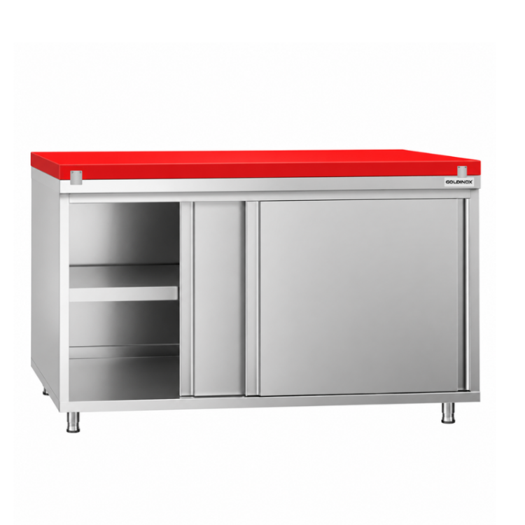 Meuble bas inox 1500x800 mm avec plaque découpe Rouge PREMIUM - GOLDINOX