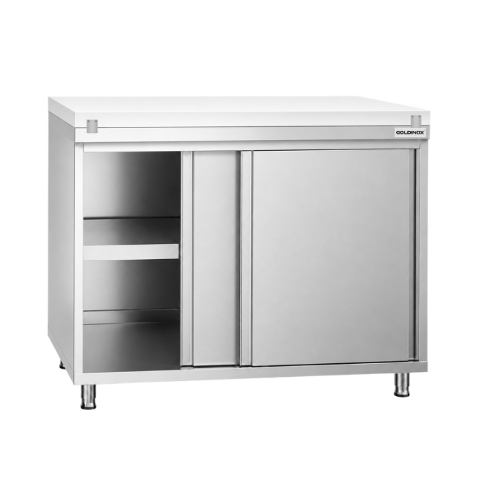 Meuble bas inox 1200x800 mm avec plaque découpe Blanche PREMIUM - GOLDINOX