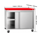 Meuble bas inox 1000x800 mm sur roulettes avec plaque de découpe Rouge PREMIUM - GOLDINOX