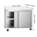 Meuble bas inox 1000x800 mm sur roulettes avec plaque de découpe Blanche PREMIUM - GOLDINOX