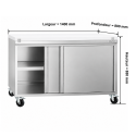 Meuble bas inox 1400x800 mm sur roulettes avec plaque de découpe Blanche PREMIUM - GOLDINOX