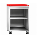 Meuble bas inox ouvert 600x600 mm sur roulettes avec plaque de découpe rouge PREMIUM - GOLDINOX