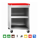 Meuble bas inox ouvert 600x600 mm sur roulettes avec plaque de découpe rouge PREMIUM - GOLDINOX
