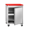 Meuble bas inox ouvert 600x600 mm sur roulettes avec plaque de découpe rouge PREMIUM - GOLDINOX