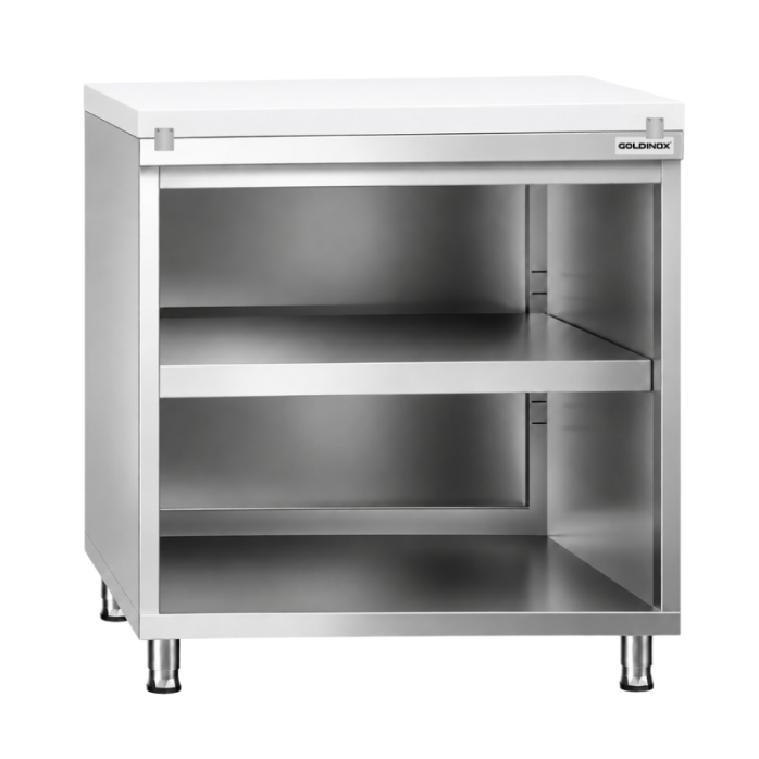 Meuble bas inox ouvert 800x600 mm avec plaque découpe Blanche PREMIUM - GOLDINOX