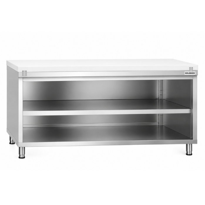 Meuble bas inox ouvert 1500x600 mm avec plaque découpe Blanche PREMIUM - GOLDINOX