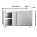 Meuble bas inox ouvert 1500x600 mm avec plaque découpe Blanche PREMIUM - GOLDINOX