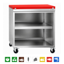 Meuble bas inox ouvert 800x600 mm sur roulettes avec plaque de découpe rouge PREMIUM - GOLDINOX