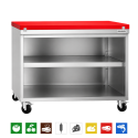 Meuble bas inox ouvert 1200x600 mm sur roulettes avec plaque de découpe rouge PREMIUM - GOLDINOX