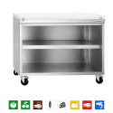 Meuble bas inox ouvert 1200x600 mm sur roulettes avec plaque de découpe blanche PREMIUM - GOLDINOX