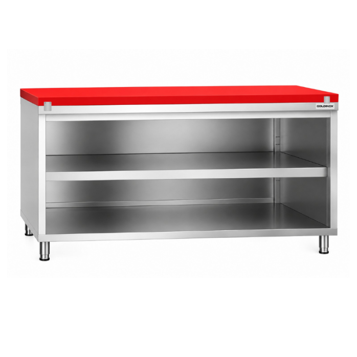 Meuble bas inox ouvert 1500x700 mm avec plaque découpe Rouge PREMIUM - GOLDINOX