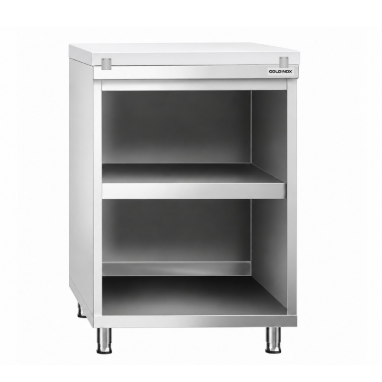 Meuble bas inox ouvert 600x700 mm avec plaque découpe Blanche PREMIUM - GOLDINOX