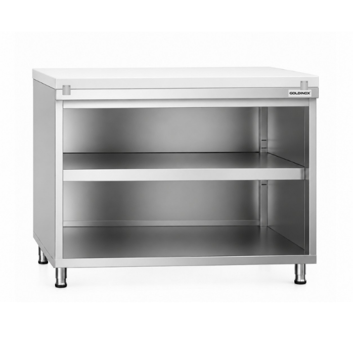 Meuble bas inox ouvert 1000x700 mm avec plaque découpe Blanche PREMIUM - GOLDINOX