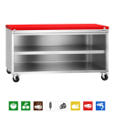 Meuble bas inox ouvert 2000x700 mm sur roulettes avec plaque de découpe rouge PREMIUM - GOLDINOX
