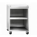 Meuble bas inox ouvert 600x700 mm sur roulettes avec plaque de découpe blanche PREMIUM - GOLDINOX