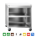Meuble bas inox ouvert 800x700 mm sur roulettes avec plaque de découpe blanche PREMIUM - GOLDINOX
