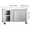Meuble bas inox ouvert 1600x700 mm sur roulettes avec plaque de découpe blanche PREMIUM - GOLDINOX