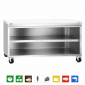 Meuble bas inox ouvert 1800x700 mm sur roulettes avec plaque de découpe blanche PREMIUM - GOLDINOX