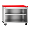 Meuble bas inox ouvert 1200x800 mm sur roulettes avec plaque de découpe rouge PREMIUM - GOLDINOX