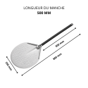 Pelle à pizza ronde Ø230mm perforée en aluminium (Ø230x1725mm) PREMIUM - GOLDINOX