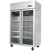 Congélateur inox 900 L / Compact / 2 portes vitrées